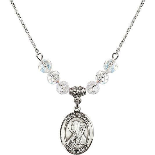 Sterling Silver Saint Brigid of Ireland Birthstone Necklace with Crystal Beads - 8123