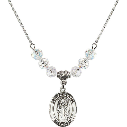 Sterling Silver Saint Stanislaus Birthstone Necklace with Crystal Beads - 8124