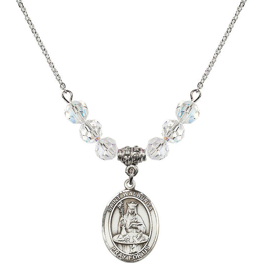 Sterling Silver Saint Walburga Birthstone Necklace with Crystal Beads - 8126