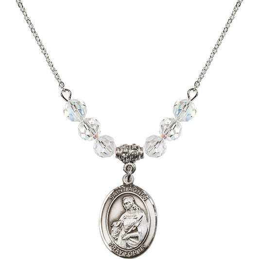Sterling Silver Saint Agnes of Rome Birthstone Necklace with Crystal Beads - 8128