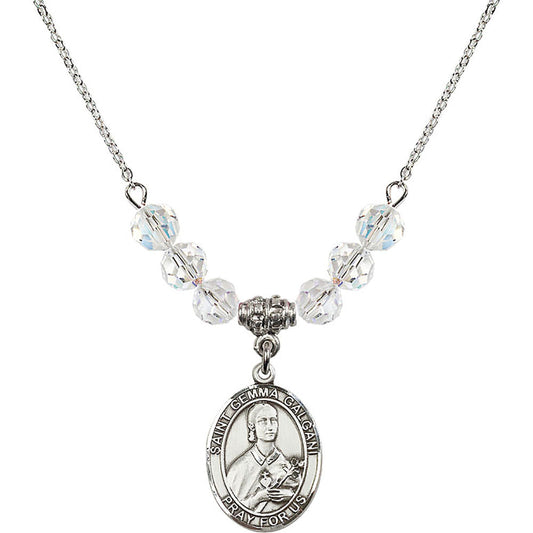 Sterling Silver Saint Gemma Galgani Birthstone Necklace with Crystal Beads - 8130