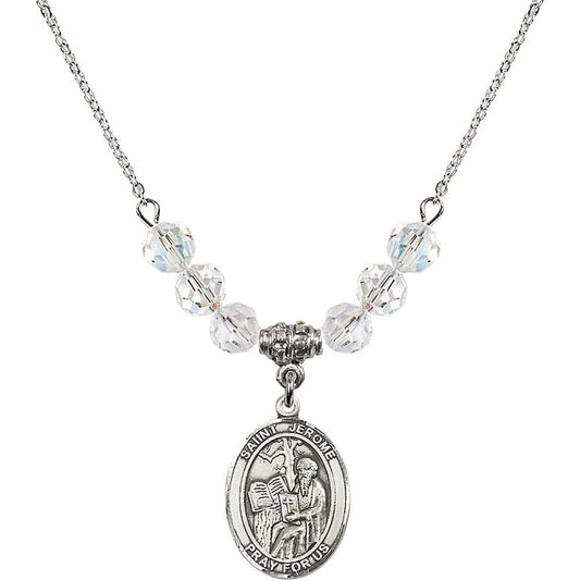 Sterling Silver Saint Jerome Birthstone Necklace with Crystal Beads - 8135