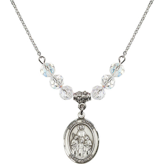Sterling Silver Saint Sophia Birthstone Necklace with Crystal Beads - 8136