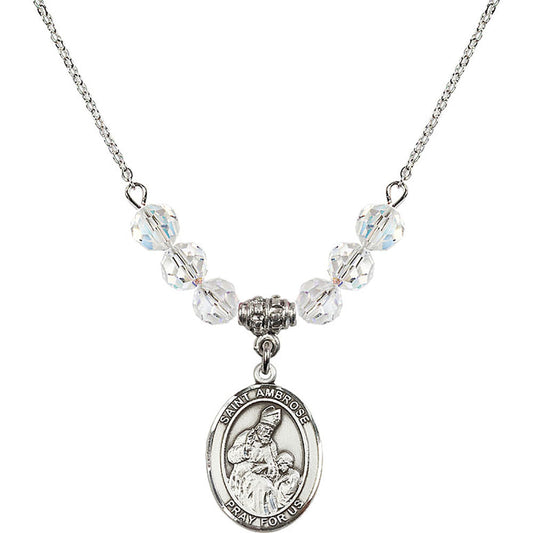 Sterling Silver Saint Ambrose Birthstone Necklace with Crystal Beads - 8137
