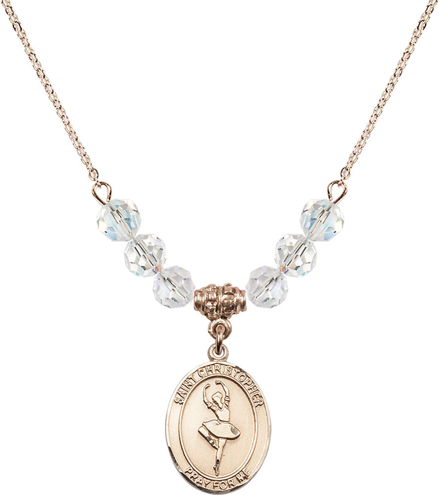 14kt Gold Filled Saint Christopher/Dance Birthstone Necklace with Crystal Beads - 8143