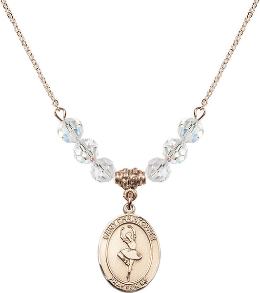 14kt Gold Filled Saint Christopher/Dance Birthstone Necklace with Crystal Beads - 8143