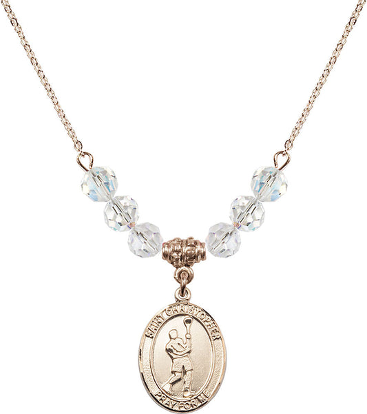 14kt Gold Filled Saint Christopher/Lacrosse Birthstone Necklace with Crystal Beads - 8144