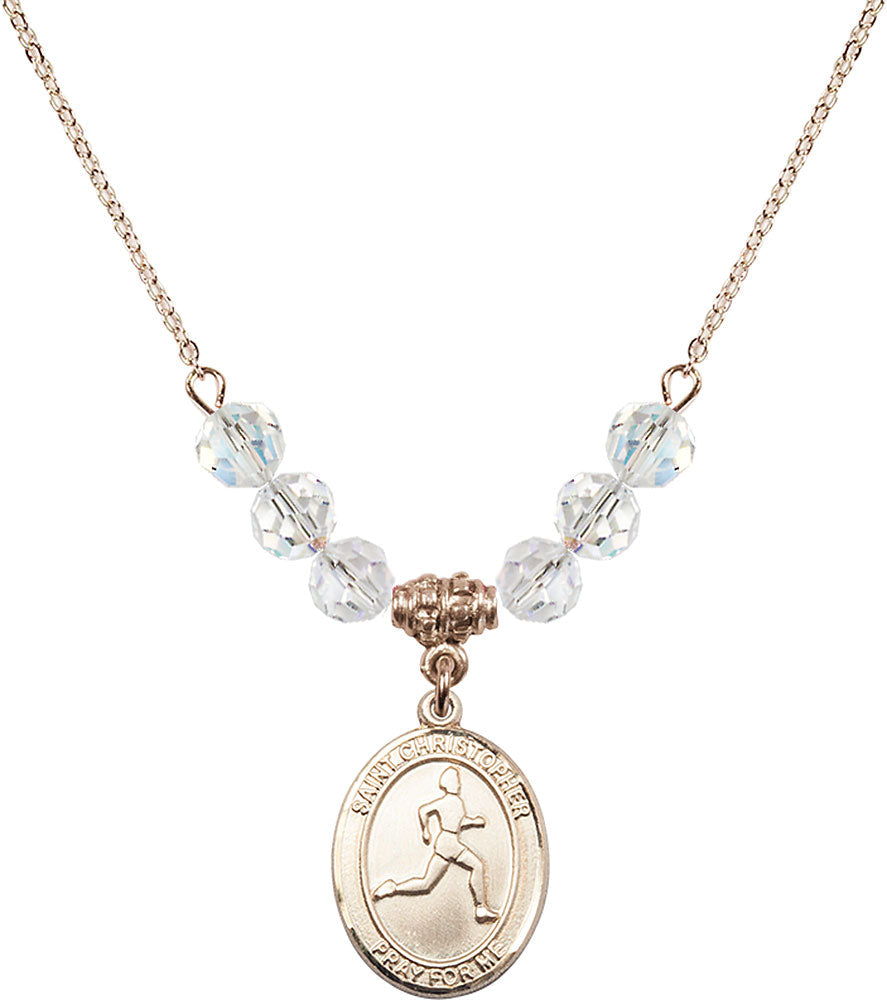 14kt Gold Filled Saint Christopher/Track & Field Birthstone Necklace with Crystal Beads - 8149