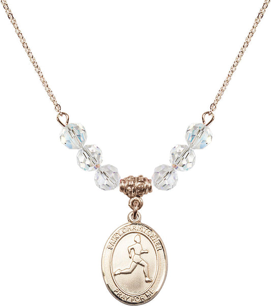 14kt Gold Filled Saint Christopher/Track & Field Birthstone Necklace with Crystal Beads - 8149