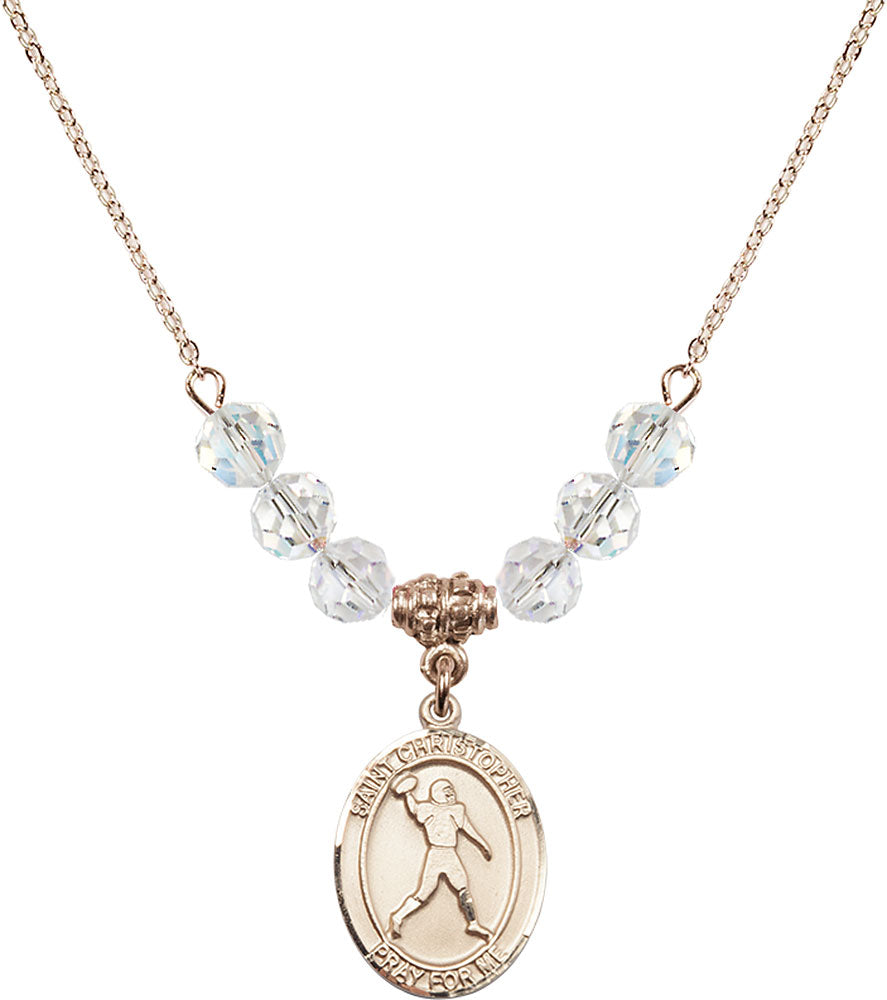14kt Gold Filled Saint Christopher/Football Birthstone Necklace with Crystal Beads - 8151