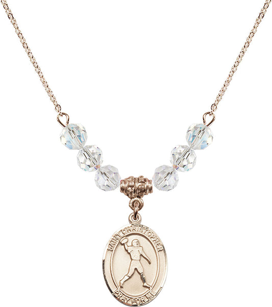 14kt Gold Filled Saint Christopher/Football Birthstone Necklace with Crystal Beads - 8151