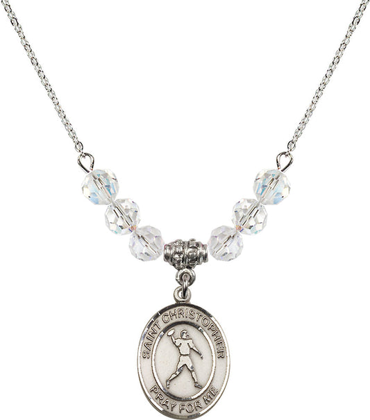 Sterling Silver Saint Christopher/Football Birthstone Necklace with Crystal Beads - 8151