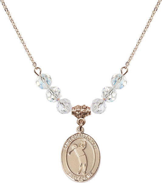 14kt Gold Filled Saint Christopher/Golf Birthstone Necklace with Crystal Beads - 8152