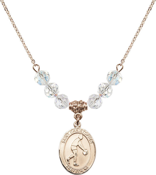 14kt Gold Filled Saint Christopher/Basketball Birthstone Necklace with Crystal Beads - 8153