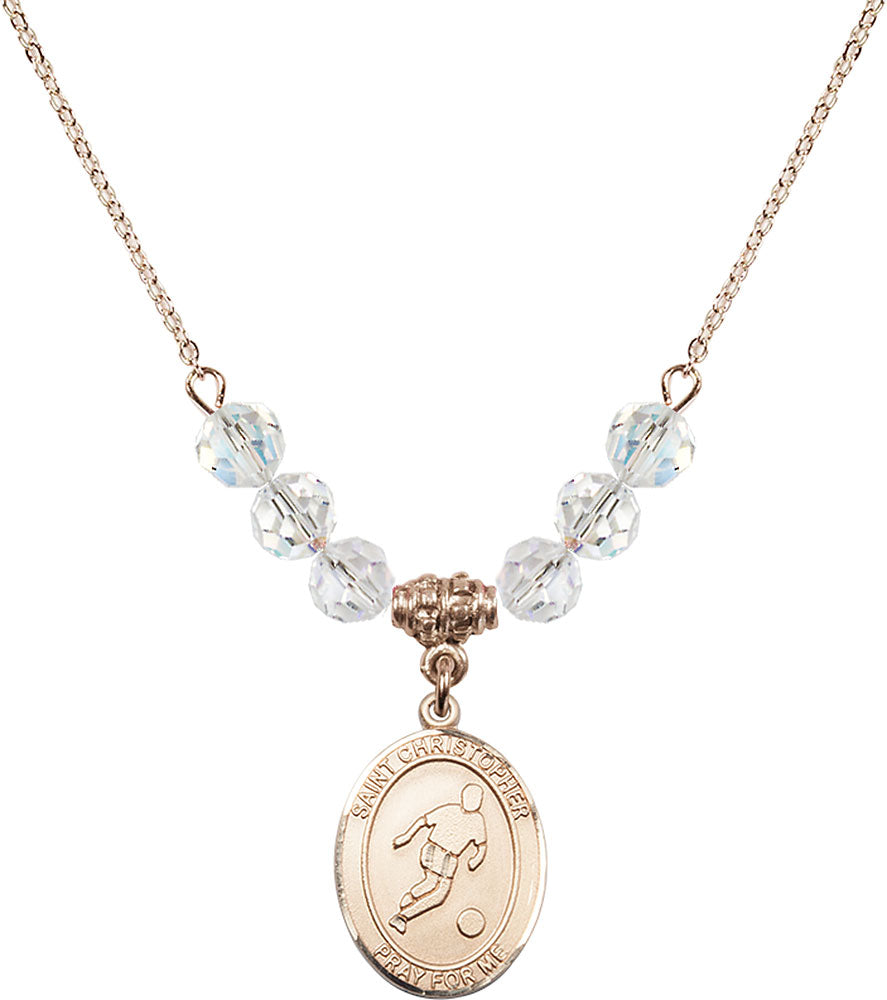 14kt Gold Filled Saint Christopher/Soccer Birthstone Necklace with Crystal Beads - 8154