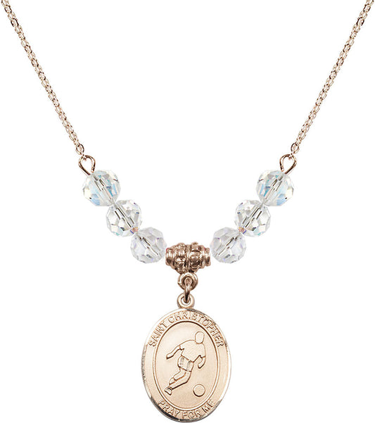 14kt Gold Filled Saint Christopher/Soccer Birthstone Necklace with Crystal Beads - 8154