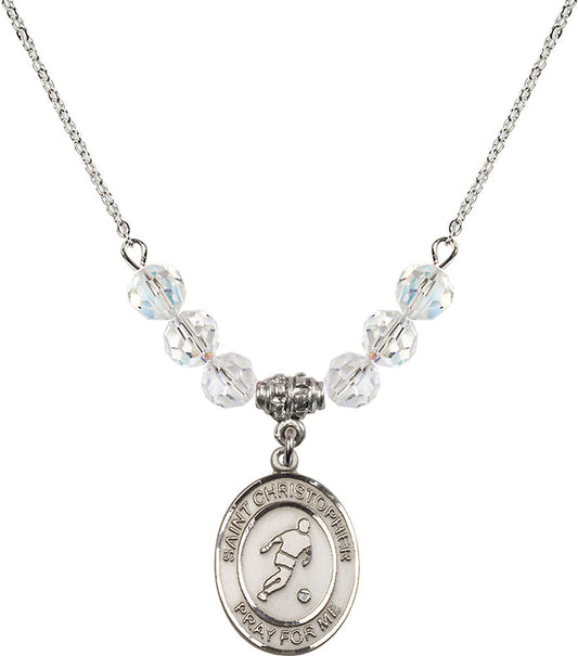 Sterling Silver Saint Christopher/Soccer Birthstone Necklace with Crystal Beads - 8154