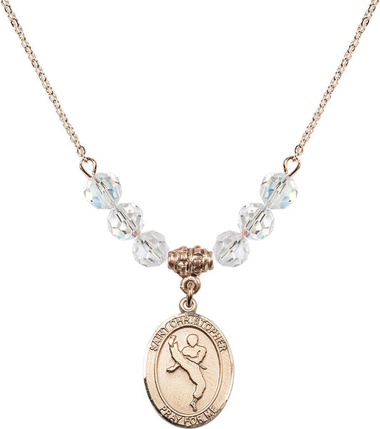 14kt Gold Filled Saint Christopher/Martial Arts Birthstone Necklace with Crystal Beads - 8158