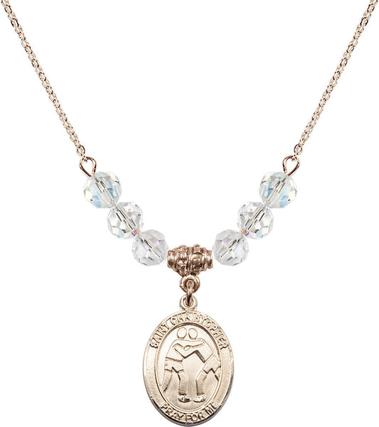 14kt Gold Filled Saint Christopher/Wrestling Birthstone Necklace with Crystal Beads - 8159
