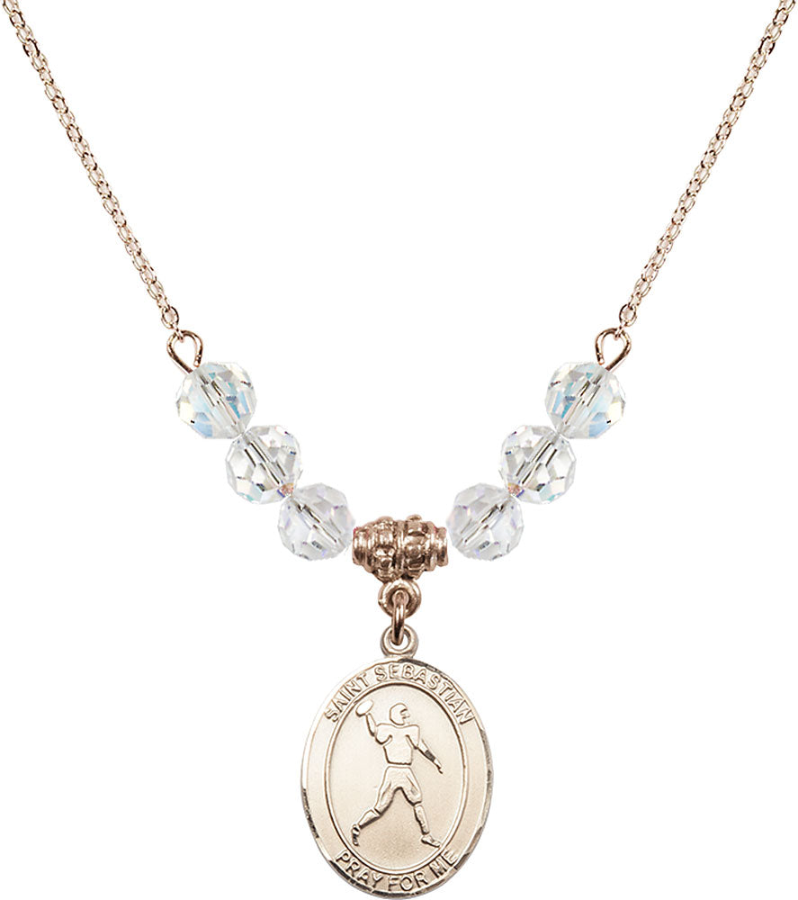 14kt Gold Filled Saint Sebastian/Football Birthstone Necklace with Crystal Beads - 8161