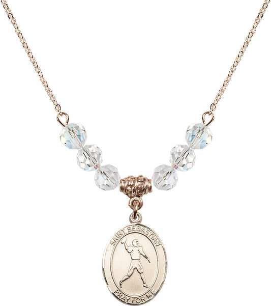 14kt Gold Filled Saint Sebastian/Football Birthstone Necklace with Crystal Beads - 8161