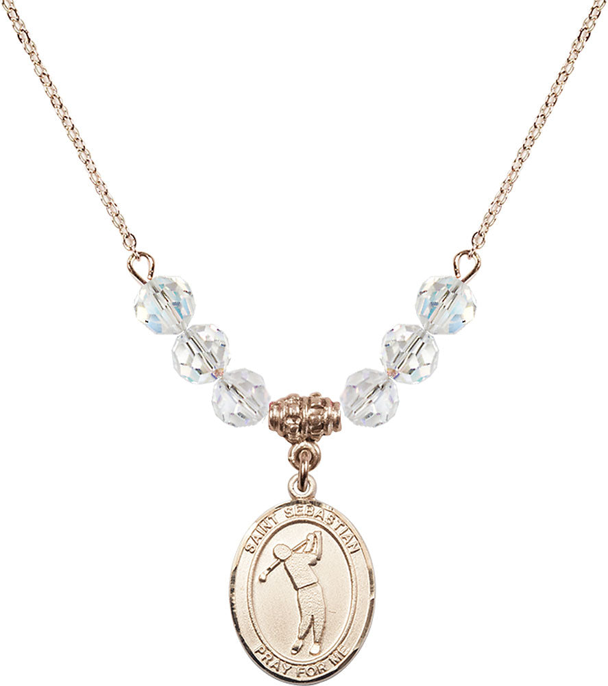 14kt Gold Filled Saint Sebastian/Golf Birthstone Necklace with Crystal Beads - 8162