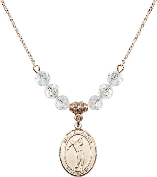 14kt Gold Filled Saint Sebastian/Golf Birthstone Necklace with Crystal Beads - 8162