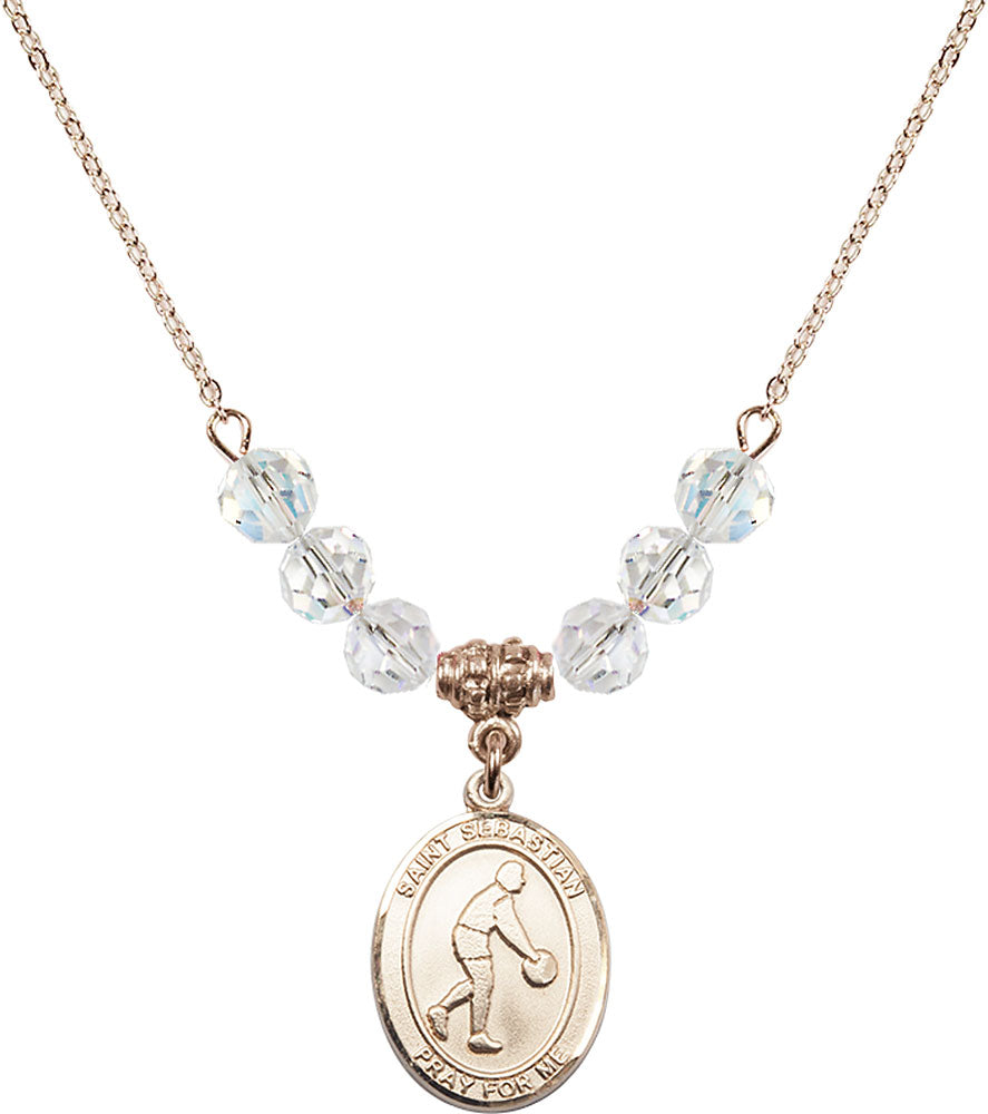 14kt Gold Filled Saint Sebastian/Basketball Birthstone Necklace with Crystal Beads - 8163