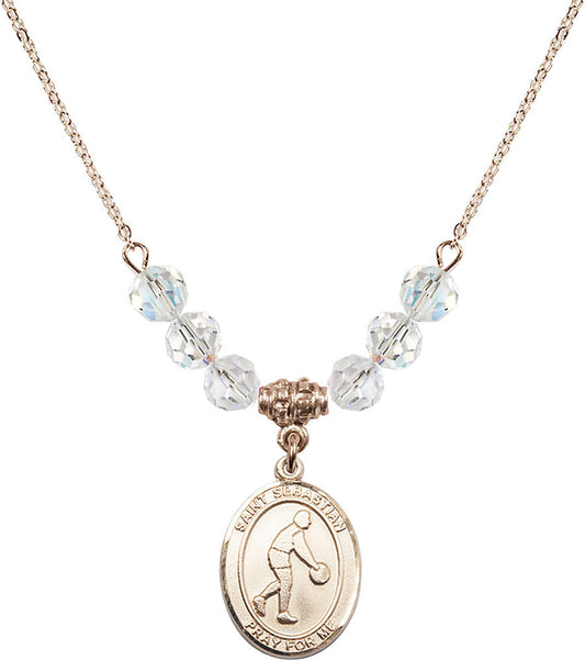 14kt Gold Filled Saint Sebastian/Basketball Birthstone Necklace with Crystal Beads - 8163