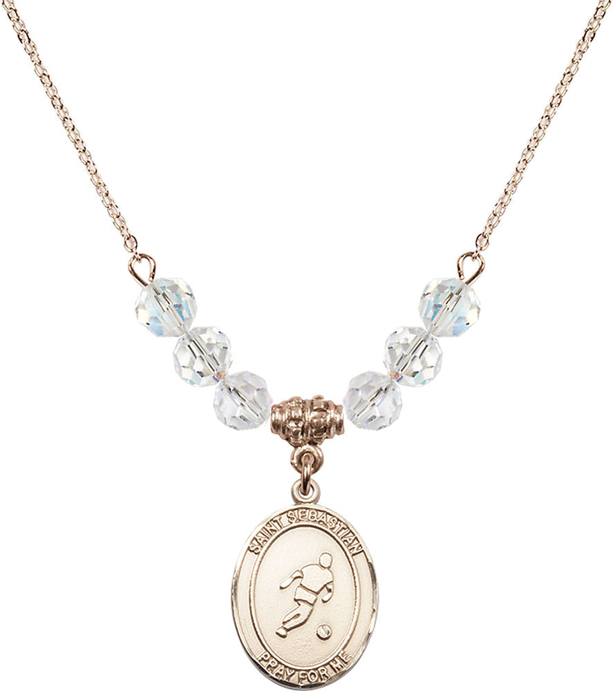 14kt Gold Filled Saint Sebastian/Soccer Birthstone Necklace with Crystal Beads - 8164