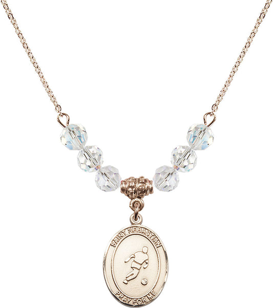 14kt Gold Filled Saint Sebastian/Soccer Birthstone Necklace with Crystal Beads - 8164