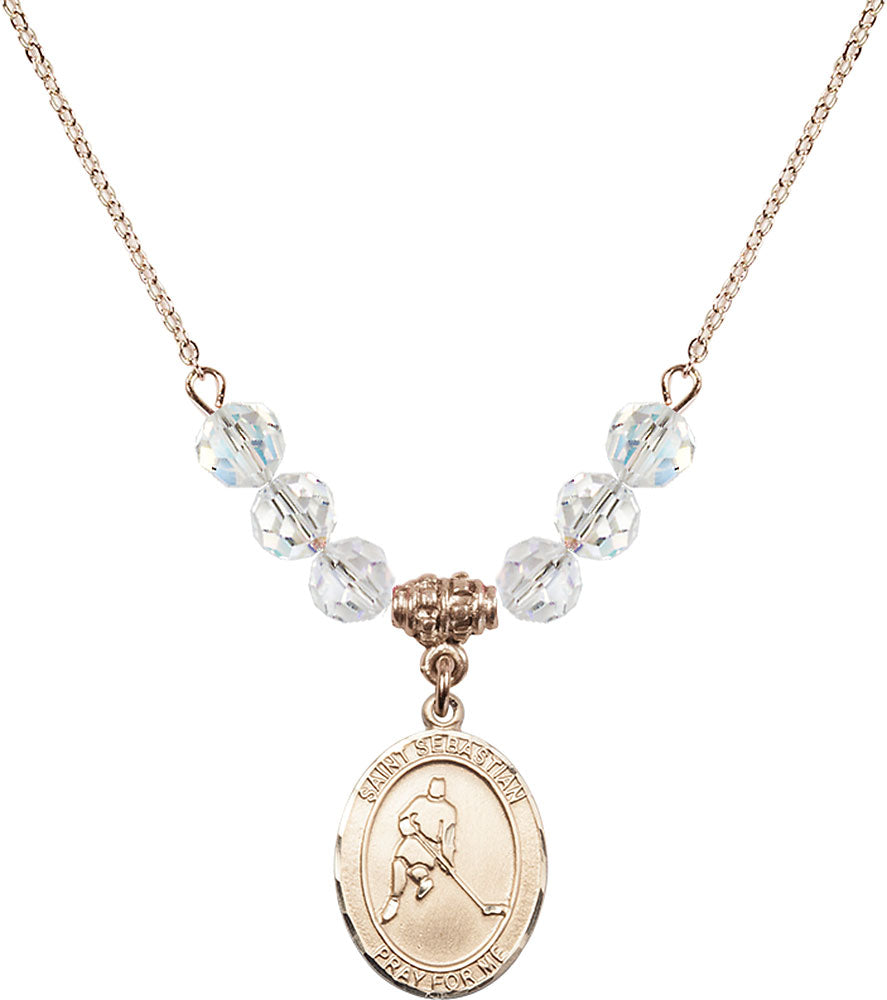 14kt Gold Filled Saint Sebastian/Ice Hockey Birthstone Necklace with Crystal Beads - 8165