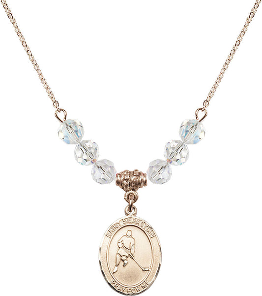 14kt Gold Filled Saint Sebastian/Ice Hockey Birthstone Necklace with Crystal Beads - 8165