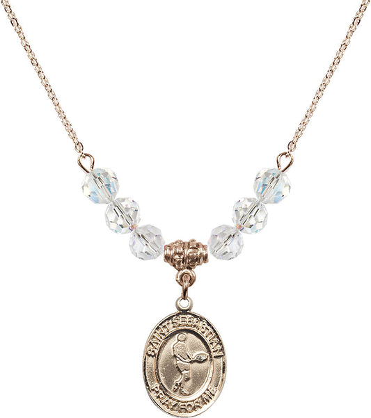 14kt Gold Filled Saint Sebastian/Tennis Birthstone Necklace with Crystal Beads - 8166