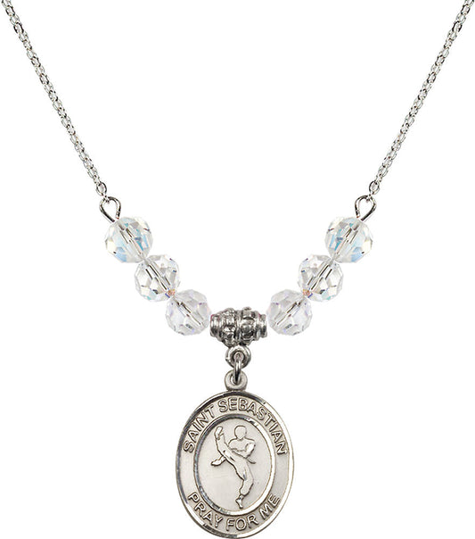 Sterling Silver Saint Sebastian/Martial Arts Birthstone Necklace with Crystal Beads - 8168