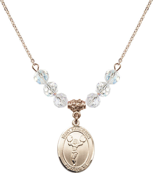14kt Gold Filled Saint Sebastian/Cheerleading Birthstone Necklace with Crystal Beads - 8170