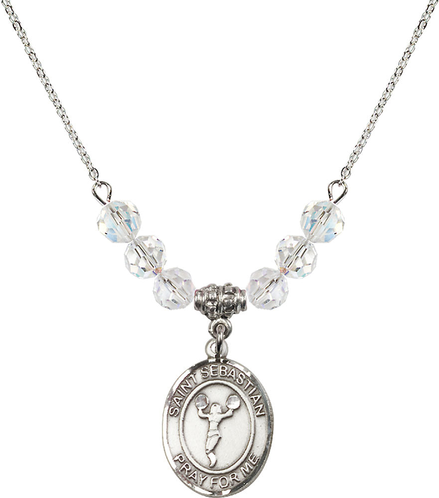 Sterling Silver Saint Sebastian/Cheerleading Birthstone Necklace with Crystal Beads - 8170