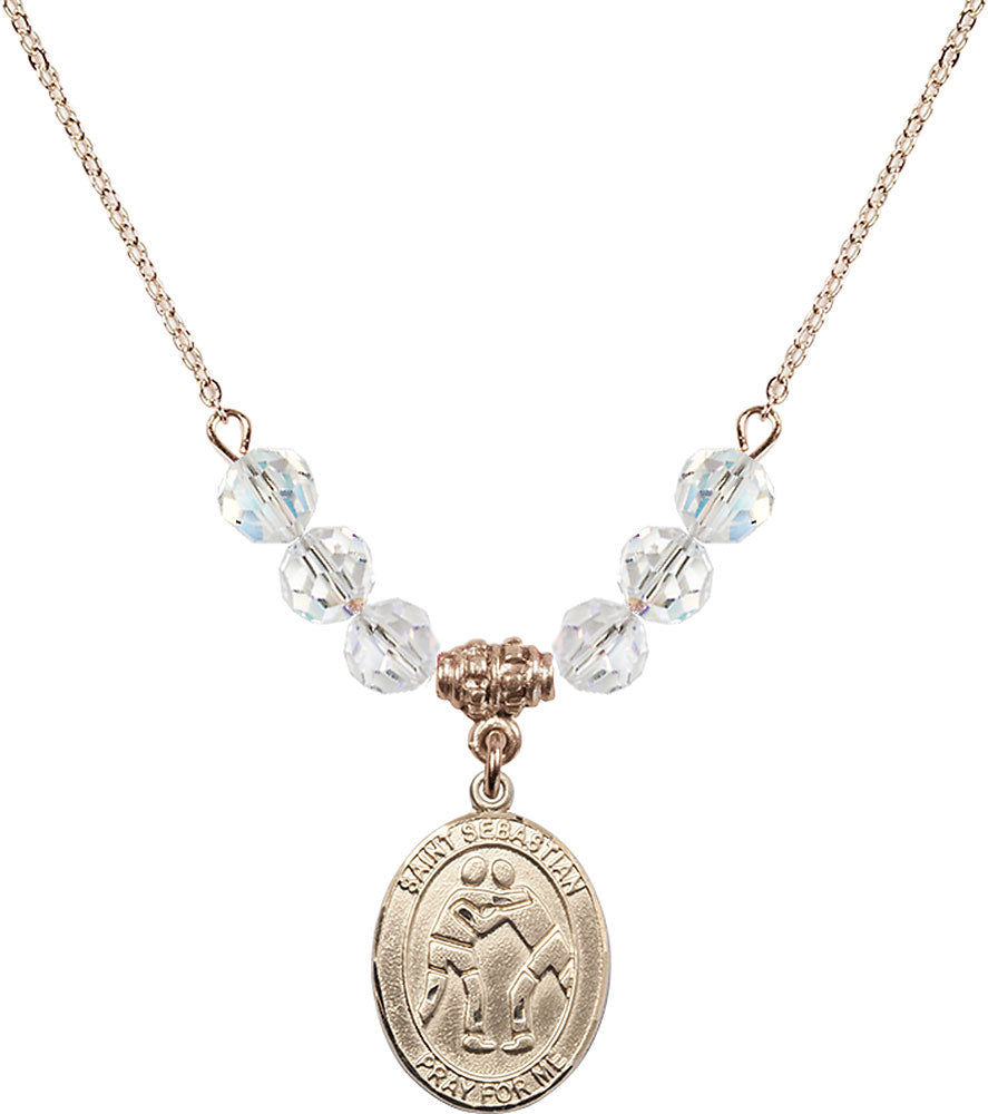 14kt Gold Filled Saint Sebastian/Wrestling Birthstone Necklace with Crystal Beads - 8171