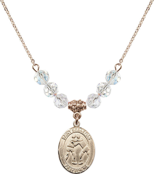 14kt Gold Filled Saint Sebastian/Wrestling Birthstone Necklace with Crystal Beads - 8171
