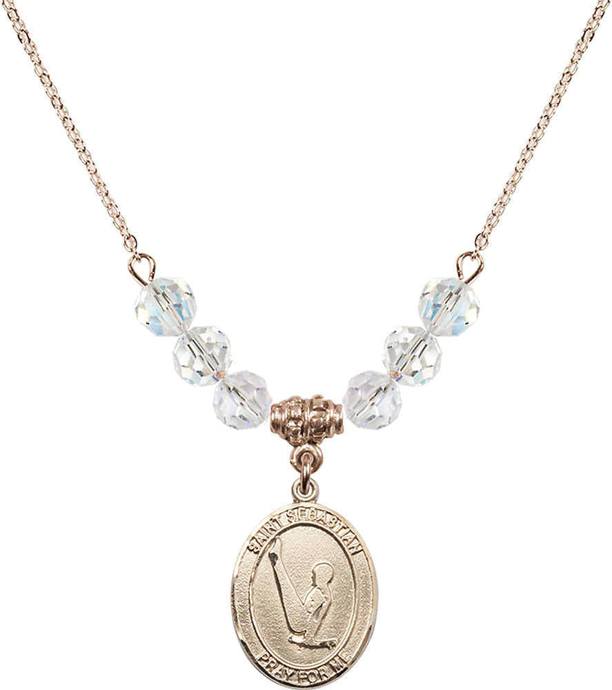 14kt Gold Filled Saint Sebastian/Gymnastics Birthstone Necklace with Crystal Beads - 8172