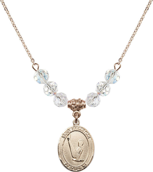 14kt Gold Filled Saint Sebastian/Gymnastics Birthstone Necklace with Crystal Beads - 8172