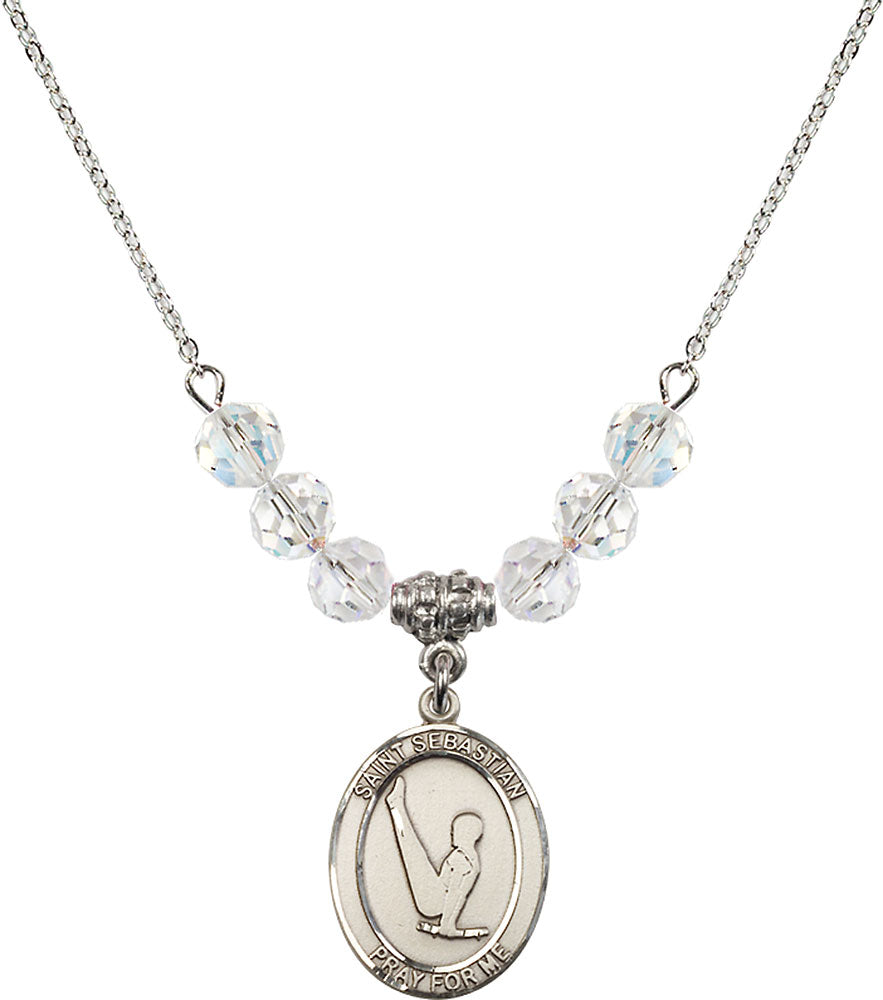 Sterling Silver Saint Sebastian/Gymnastics Birthstone Necklace with Crystal Beads - 8172