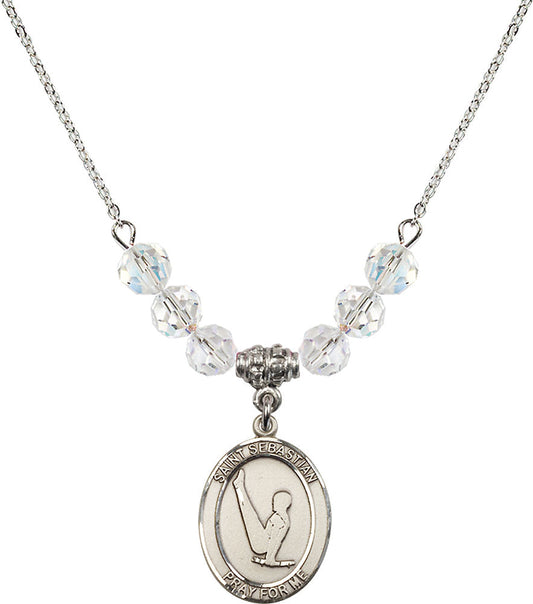 Sterling Silver Saint Sebastian/Gymnastics Birthstone Necklace with Crystal Beads - 8172