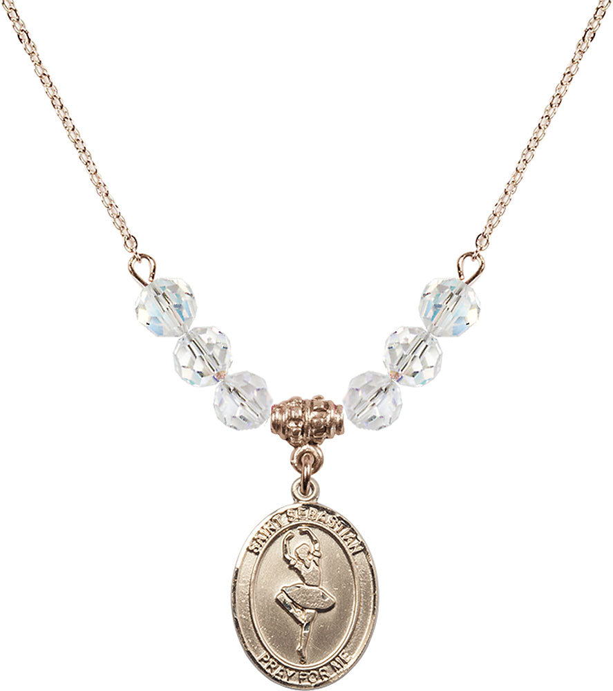 14kt Gold Filled Saint Sebastian/Dance Birthstone Necklace with Crystal Beads - 8173