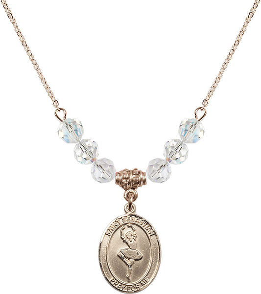 14kt Gold Filled Saint Sebastian/Dance Birthstone Necklace with Crystal Beads - 8173