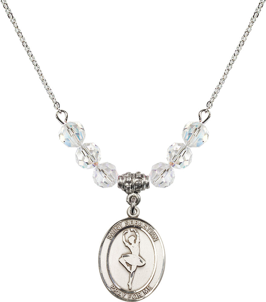 Sterling Silver Saint Sebastian/Dance Birthstone Necklace with Crystal Beads - 8173