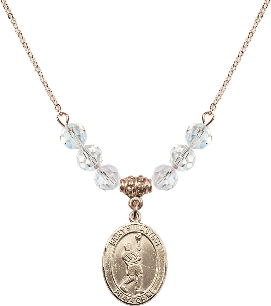 14kt Gold Filled Saint Sebastian/Lacrosse Birthstone Necklace with Crystal Beads - 8174