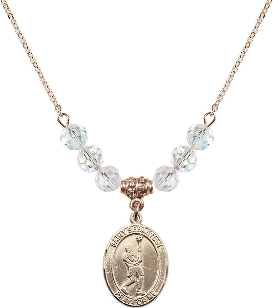 14kt Gold Filled Saint Sebastian/Lacrosse Birthstone Necklace with Crystal Beads - 8174