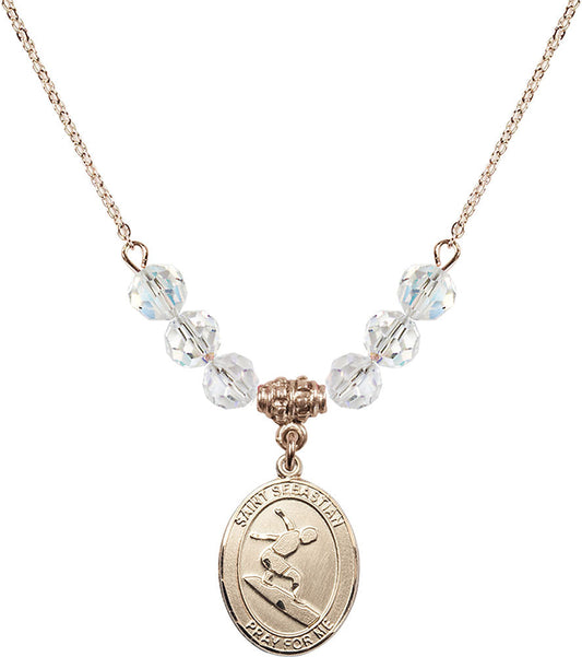 14kt Gold Filled Saint Sebastian/Surfing Birthstone Necklace with Crystal Beads - 8175
