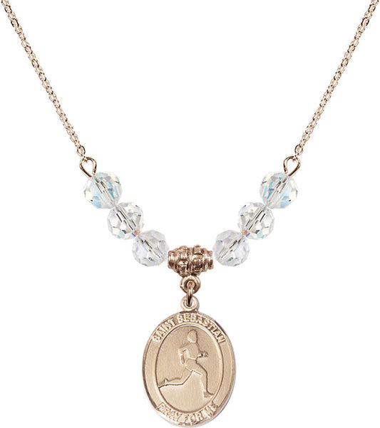 14kt Gold Filled Saint Sebastian/Track & Field Birthstone Necklace with Crystal Beads - 8176